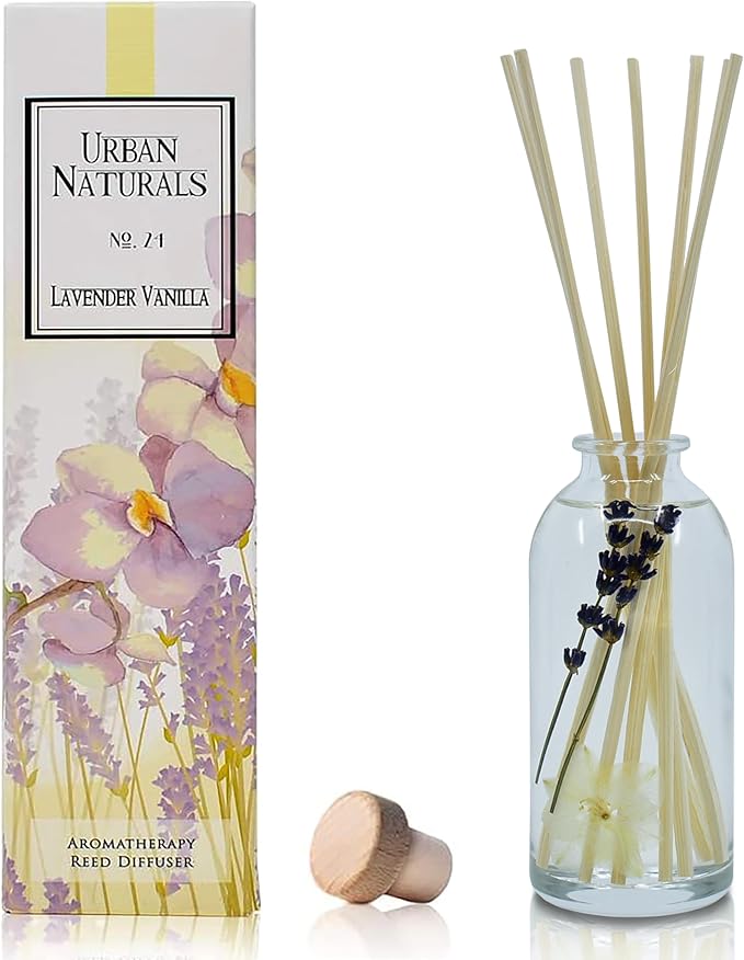 Urban Naturals Lavender Vanilla Reed Diffuser Set | Room Scent Infuser