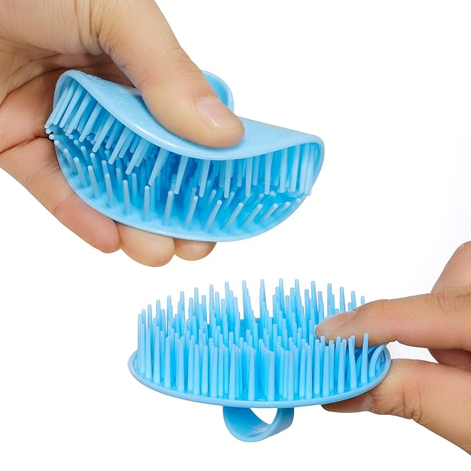 2Pack Hair Scalp Exfoliator Brush Dandruff Cleaning brush, Flexible Scalp Massager, Shower Shampoo Brush for Home, Office, Travel and Pets-Pink/Blue