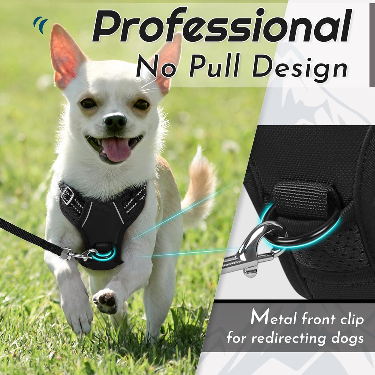 Eagloo Small Dog Harness No Pull, Service Vest with Reflective Strips and Control Handle, Adjustable and Comfortable for Easy Walking, No Choke Pet Harness with 2 Metal Rings, Black, XS