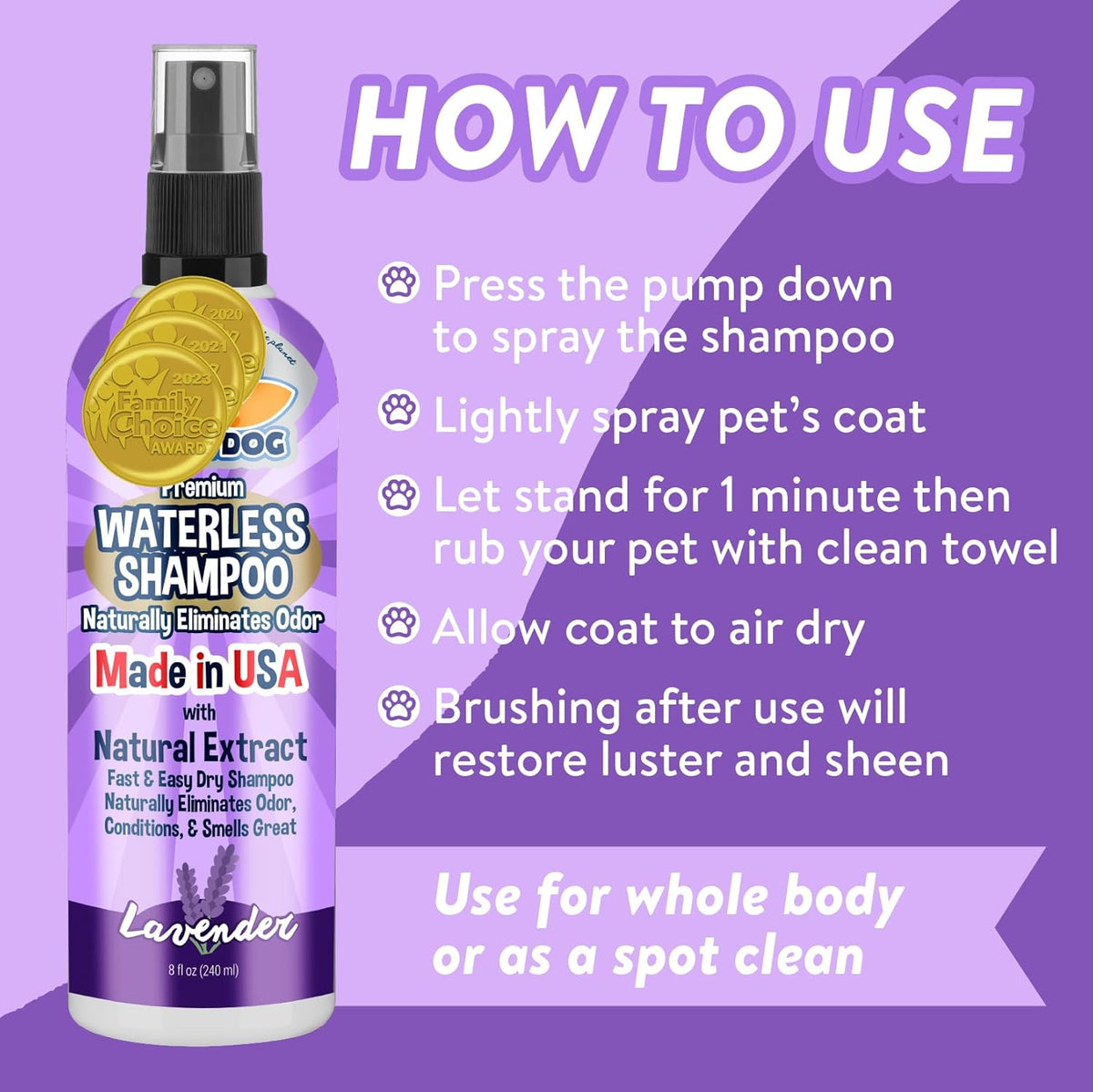 Natural Waterless Shampoo. A quick, gentle refresh between full baths.