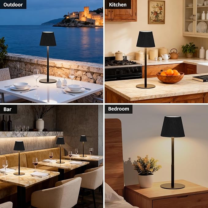 Cordless Table Lamp DIY, 2500mAh Rechargeable & Flexible Desk Lamp, Stepless Dimming Modern Bedside Lamps with 3-Color LED Touch Control, Minimalist Nightstand Lamps for Decor & Gifts (Black)