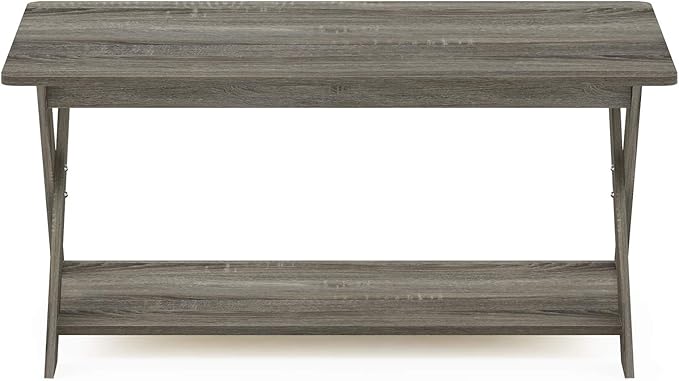 Furinno Modern Simplistic Criss-Crossed Coffee Table, 35.4 in x 19.6 in x 16 in, French Oak Grey