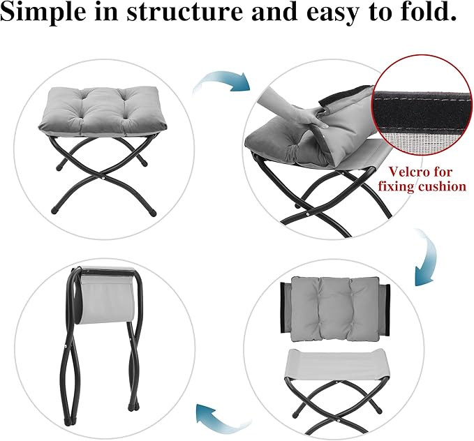 Mordchil HF 15"(H) Folding Ottoman, Foldable Footrest Stool, Portable Small Foot Stool for Couch, Collapsible Foot Rest Ottoman for Sofa, Accent Padded Ottomans for Home, Living Room, Light Grey
