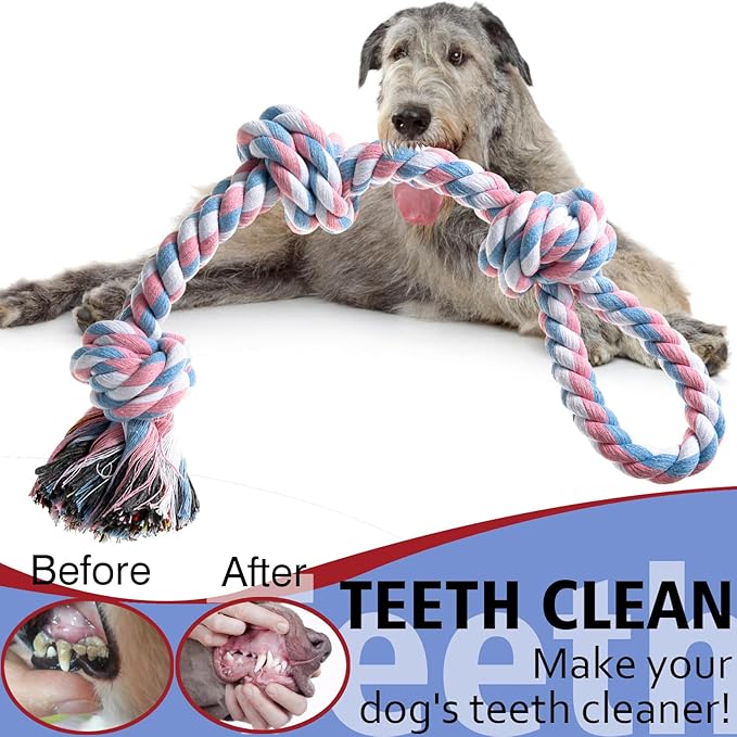 Dog Rope Toy, 2 Pcs Indestructible Dogs Toys, Dog Chew Toys for Aggressive Chewers, Tough Puppy Teething Chew Toys for Boredom, Dental Cleaning Tug of War Dog Toy, Great for Small to Large Breed