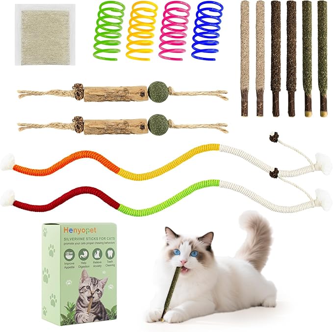 Cat Chew Toy Silvervine Sticks for Cats,Cat Chew Rope for Dental Cleaning Teeth, KittenTeething Toys for Bored Indoor Adult Kittens, Kitten Teething Toys for Indoor Cats (15pcs)