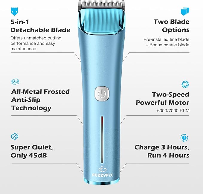 Professional Dog Grooming Clipper with Replacement Blade, 5-in-1 Adjustable Blade Cordless Pet Grooming Kit 2 Speed Trimmer Hair Shaver with Detachable Metal Combs Nova for Animal Horse