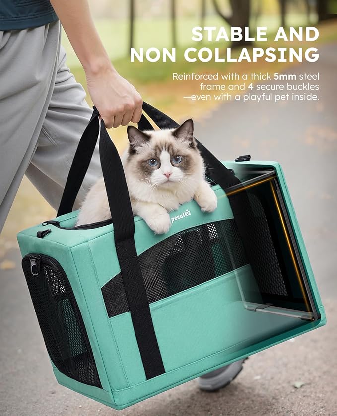 Pecute Cat Carrier Stable, Pet Carrier with Privacy Partition,Light Green | Safe For Car Travel, Stable Steel Frame, Soft-Sided Pet Carrier Bag For Dogs And Cats Up To 15lbs, Foldable Design,XL.