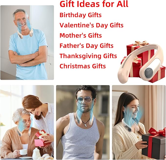 Portable Neck Fan, Personal Wearable Bladeless Fan, LED Display, 6000mAh USB