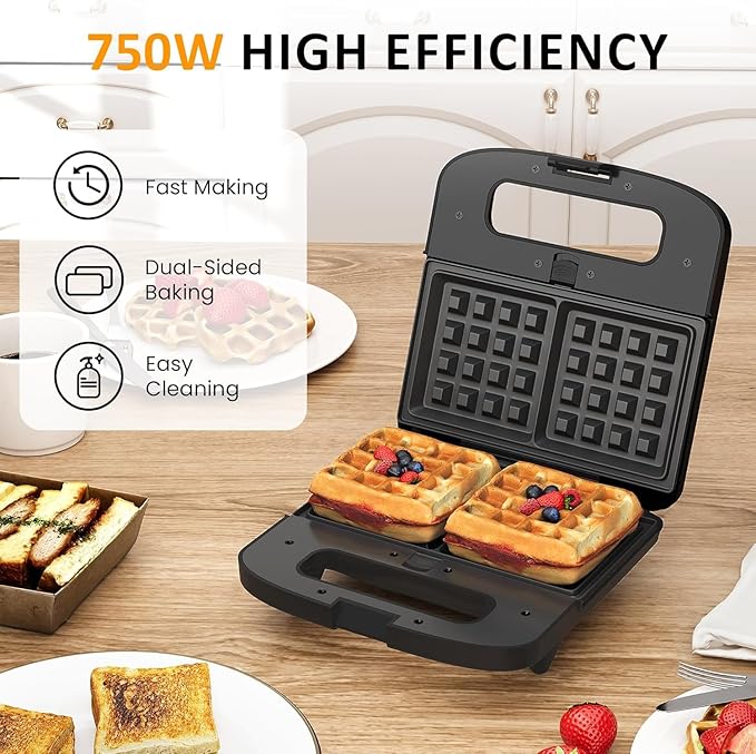 Sunvivi Waffle Iron, Panini Press Grill and Sandwich Maker Set, 3 in 1 Electric