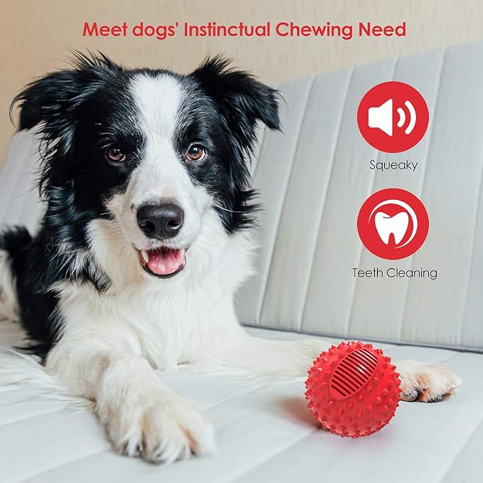 petizer 4" Squeaky Dog Balls for Aggressive Chewers, Durable Interactive Dog Chew Toys for Teething, Floatable Indestructible Rubber Spiky Ball, Tough Pet Toys for Small, Medium & Large Breeds