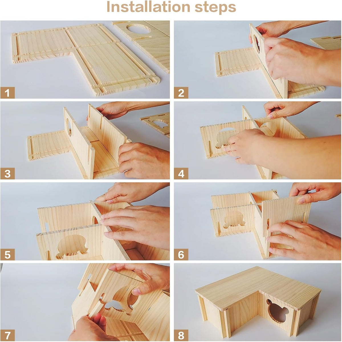 Wooden Hamster Platform and Dwarf Hamster House,Cute Syrian Hamster Tiny House Hideout,Large Balcony Lookout Holes,for Dwarf Gerbils and Mouse Mice Rat Other Small Animals(F)