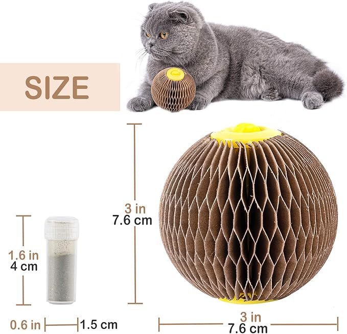 Catnip Ball Toy for Cats Catnip Refillable Scratcher Ball Kitty's Faithful Playmate Reduce Obesity and Loneliness CSB01BR