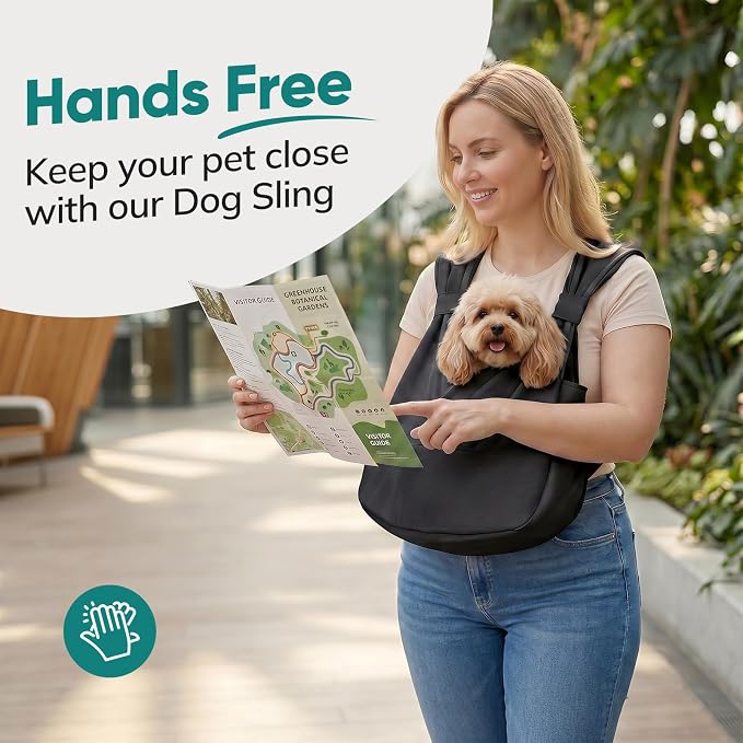Dog Sling Carrier Front with Thicken Bottom Support for Small Dogs 5-12 lb | Adjustable, Hands Free, Comfortable Wearable, Lightweight, Vet Visits, Anxiety, Travel, Hiking, Safety Clip Black