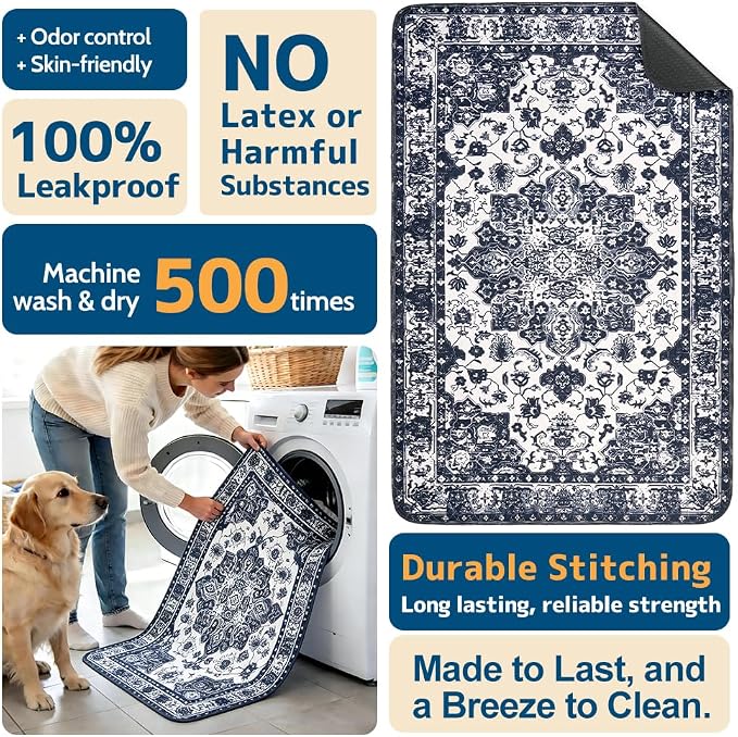 Washable Pee Pads for Dogs, 2 Pack Reusable Puppy Training Pads 36"x36" Super Absorbent Waterproof Dog Training Pads, Non-Slip Potty Pads, Whelping Pads Litter Mat Navy Blue
