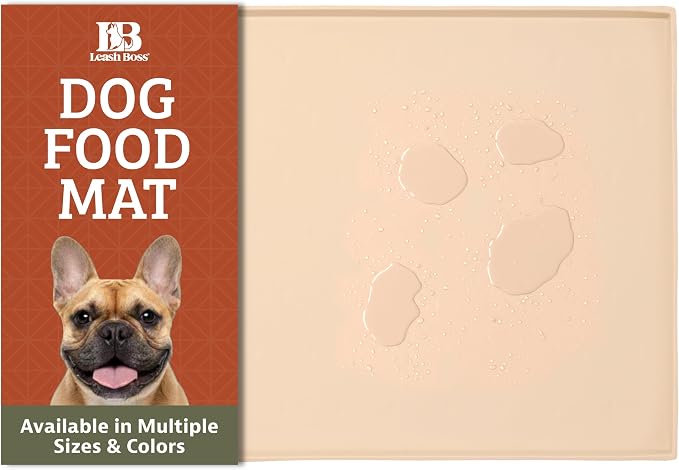 Leash Boss Dog Food Mat - Waterproof Cat & Dog Bowl Mat for Food and Water, Silicone Pet Feeding Mats for Floors, Non-Slip Placemat with High Edges, Puppy Essentials (ML: 20"x13", Beige)