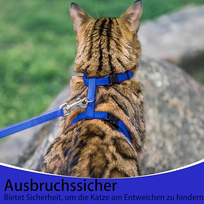 PUPTECK Adjustable Cat Harness and Leash Set Escape Proof Kitten Strap Collar for Walking Travel, Blue, M