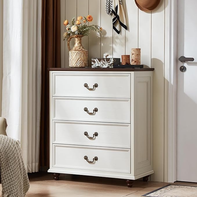 24" Wide Farmhouse Nightstand Set of 2, 54" 7 Drawers Dresser, 37" Tall Rustic Chests of Drawers w/ 4 Solid Wood Feet, Farmhouse Furniture Series for Living Room,Bedroom,White