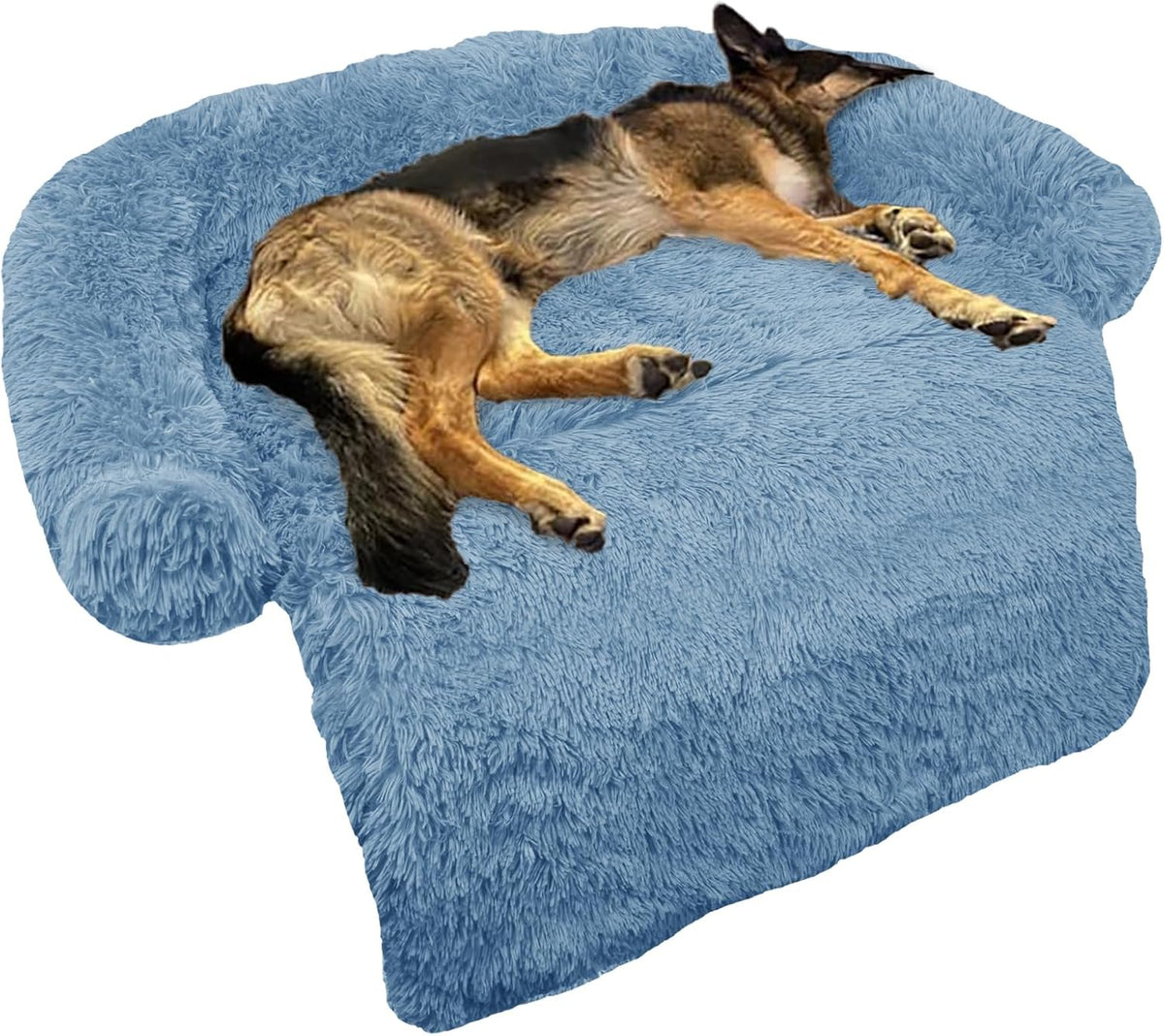 GGIB Calming Dog Bed Fluffy Plush Dog Mat for Furniture Protector with Removable Washable Cover for Large Medium Small Dogs and Cats (Large, Navy)