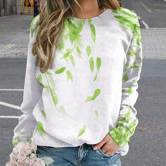 Womens Long Sleeve Tops Y2k Japanese Art Print Sweatshirts Fall Pullover for Women Crewneck Vintage Shirts Boho Tops