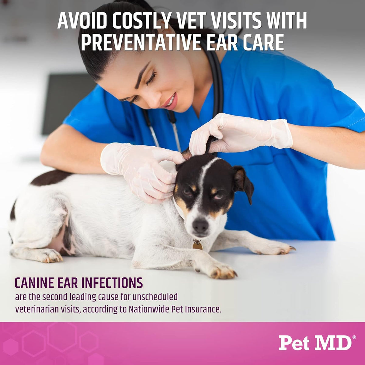 Pet MD Otic Clean Dog Ear Cleaner for Cats and Dogs - Effective Against Infections, Itching, and Controls Odor - 8 oz