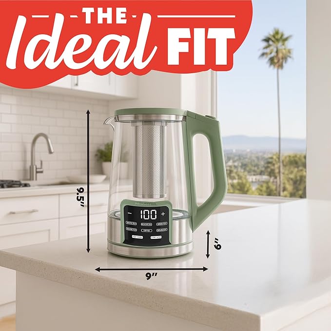Gourmia Electric Programmable Glass Kettle – 1.7L Temperature Control Tea &
