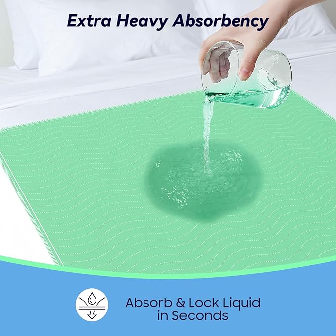 6 Pack 24” x 24” Extra Heavy Absorbency Washable Underpads Bed Pads | WaterProof Nursing Pads Incontinence, Reusable Washable Pee Pads for Dogs, Diaper Changing & Adults, Washable Puppy Pads