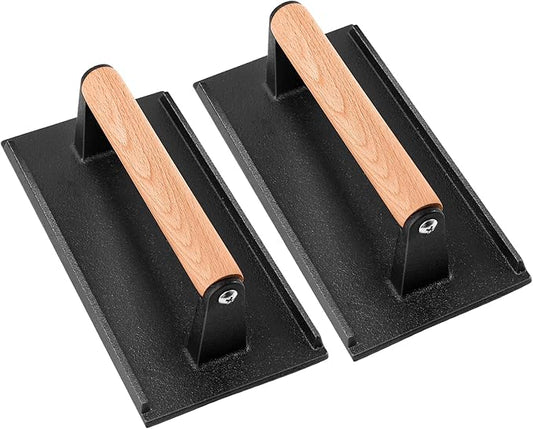 2 Pack Cast Iron Grill Press, Heavy Duty Rectangular Griddle Weight
