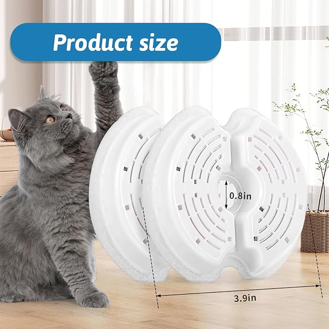 Cat Water Fountain Filters for 84oz/2.5L Stainless Steel Pet Fountain and 67oz/2.0L Plastic Cat Drinking Fountain, 8 Pack Pet Replacement Filters Set