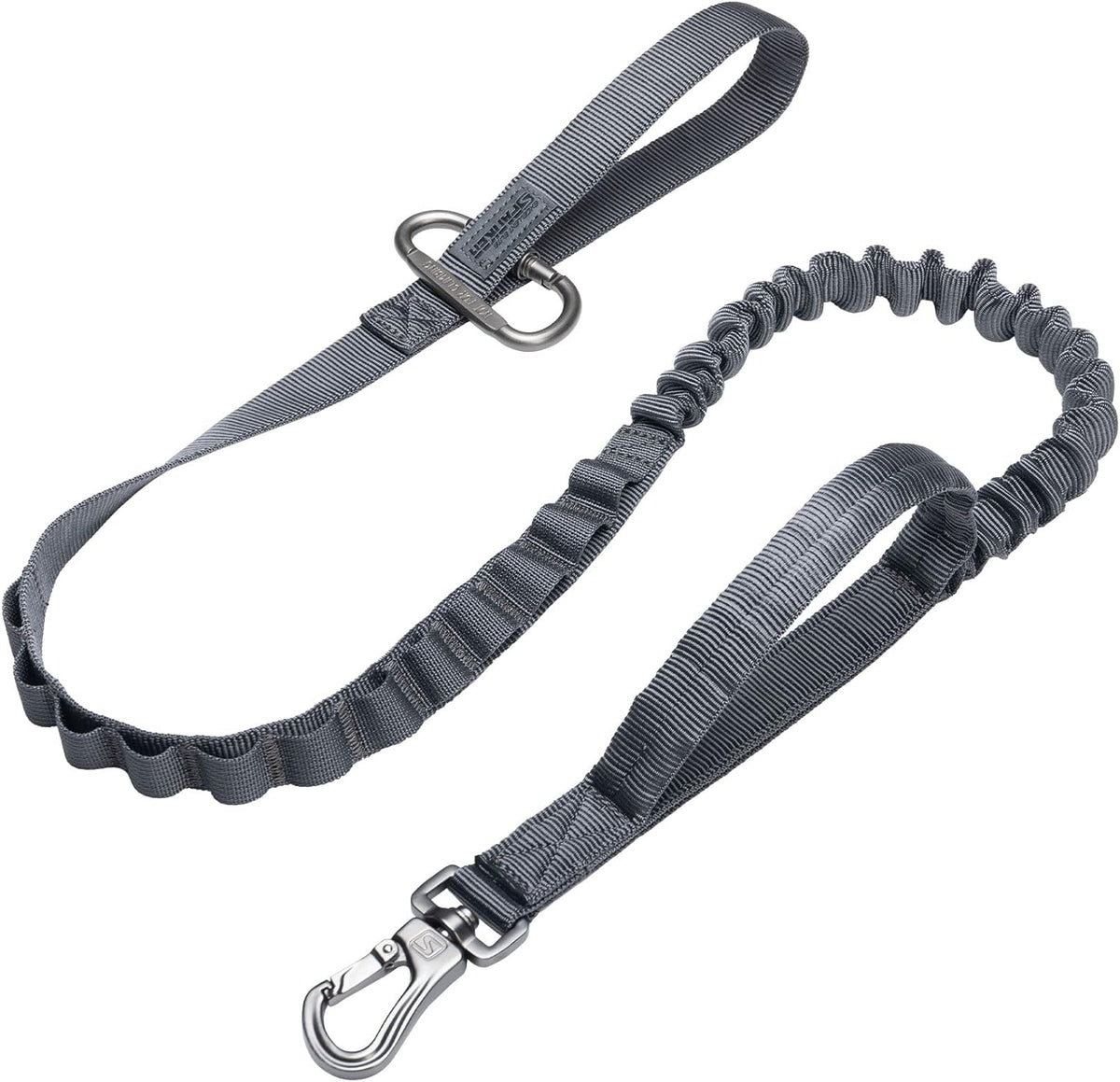 EXCELLENT ELITE SPANKER Tactical Bungee Dog Leash Military Adjustable Dog Leash Quick Release Elastic Leads Rope with 2 Control Handle（Grey