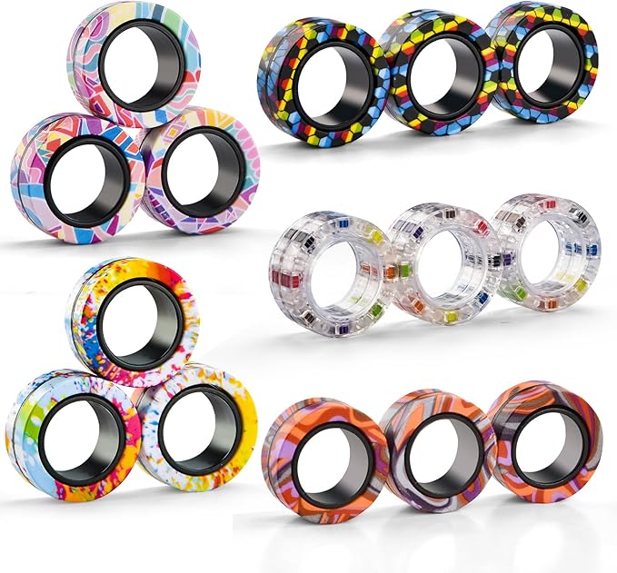 15Pcs Magnetic Adults Fidget Toys Rings, Stocking Stuffers
