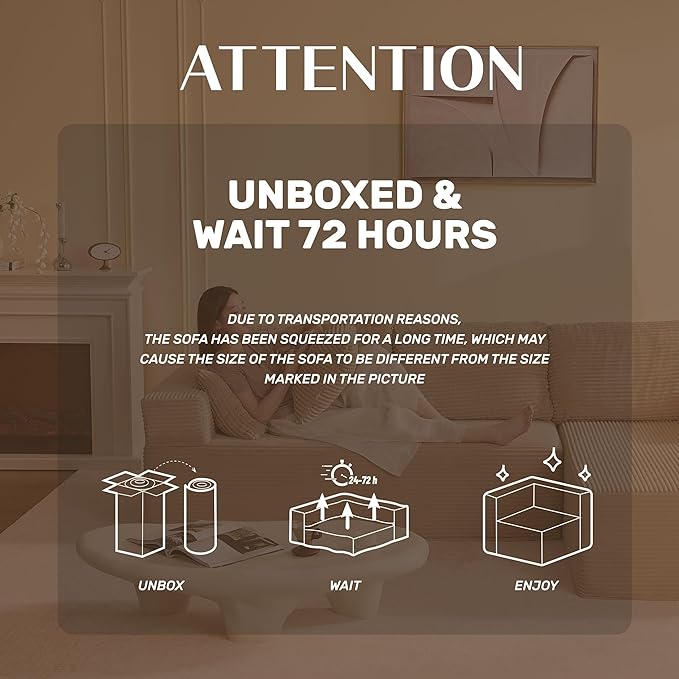 107" Boneless Couch with Deep Seat, Modular Sectional Sofa, Cloud Sectional Couch for Living Room, No Assembly Required, Corduroy, L-Shape Right?Camel