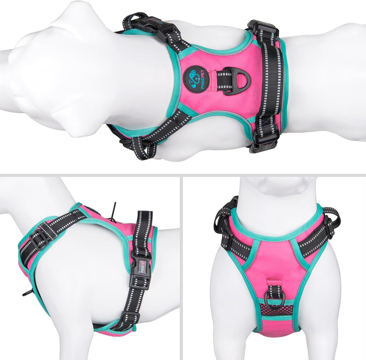 PHOEPET 2019 Reflective Dog Harness Large Breed (XL, Pink)