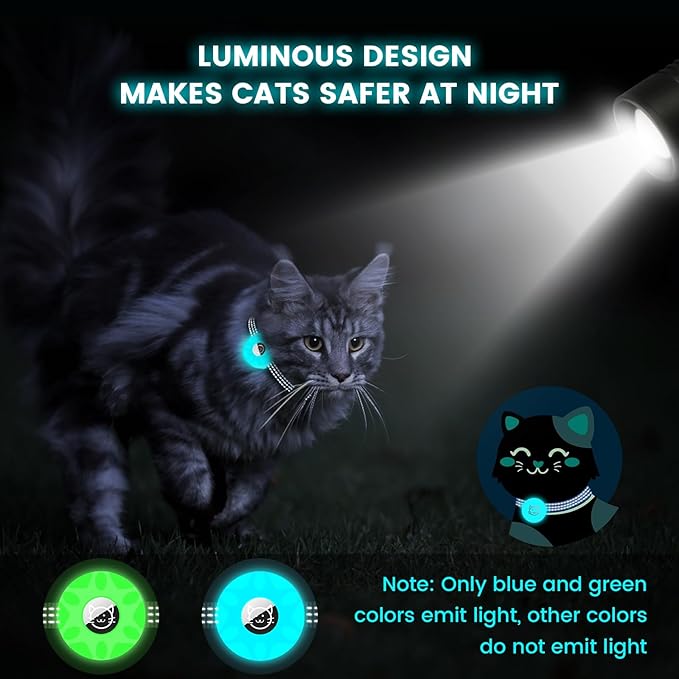 Apple AirTag Cat Collar, GPS Tracker with Reflective Breakaway Design, Lightweight Kitten Collar with Bell (Black/Luminous Blue)