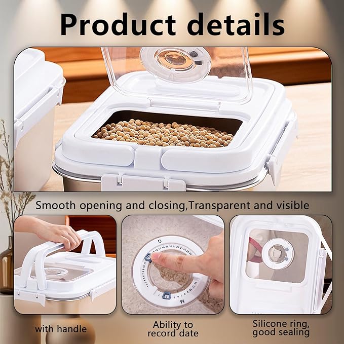 Sanbo Dog Food Storage Container Stainless Steel with Scoop, Airtight Pet Metal Food Storage Bin,Cat Food Canister,Storage Box with Date Tracker for Kitchen (Sliver, 7.5L)
