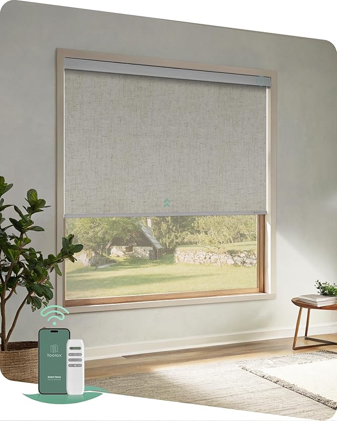 Yoolax Motorized Blinds with Remote, Automatic Roller Shades Cordless Electric