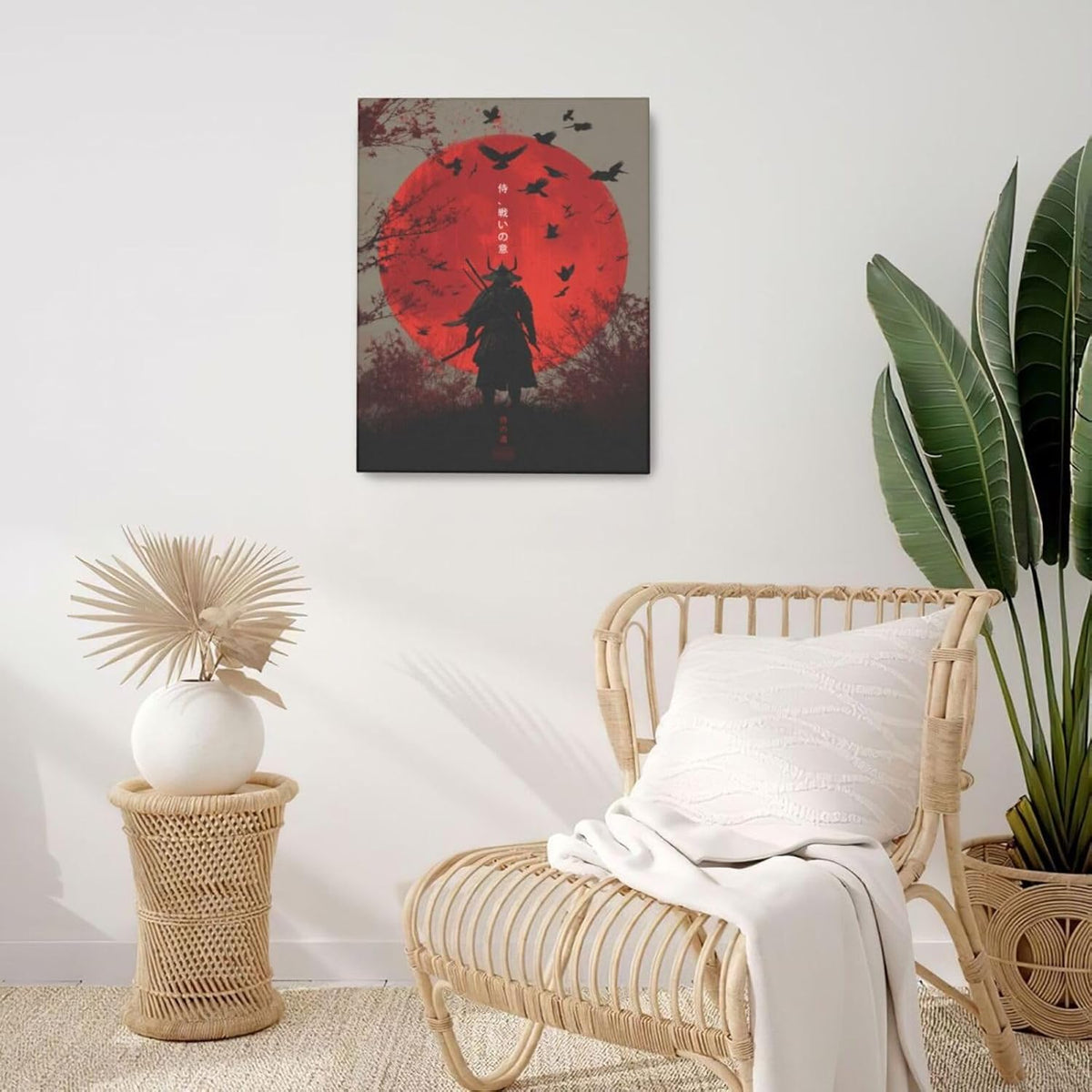 Japanese Armored Samurai Wall Art Modern Japan Warrior Canvas Wall Decor Asian Oriental Bushido Pictures Painting Print Artwork Framed Decorations Gifts for Room Bedroom Office Living Room 16"x20"