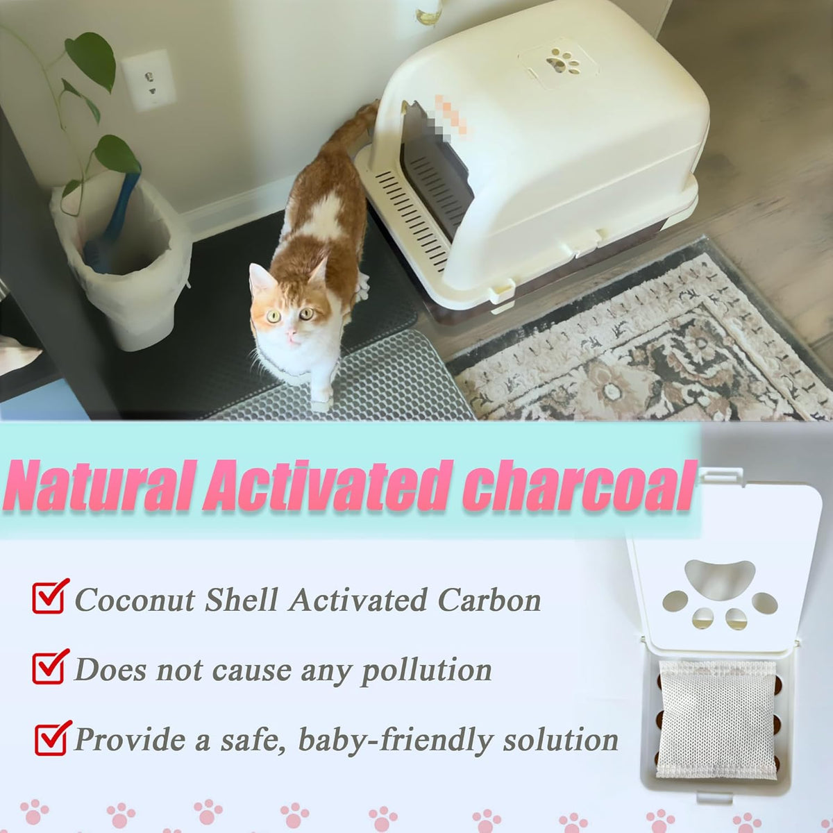 12 Pack Universal Odor Eliminator for Hooded Cat Litter Box, Natural Activated Charcoal Filters Refills, Cat Toilet Odor Control Replacement for Automatic Litter Box