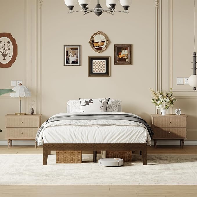 Full Size Wood Platform Bed Frame, 12 Inch Solid Wood Bed Frame with Wooden Slats, No Box Spring Needed, Easy Assembly,Espresso