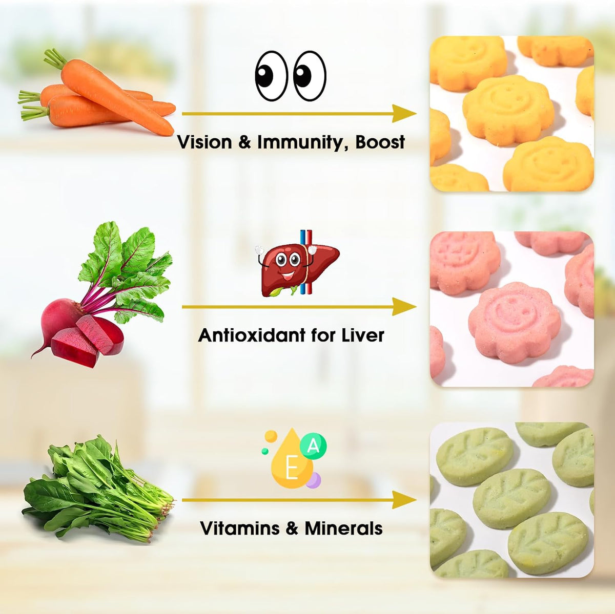 Abizoo 3 Vegetable Chews Treats: Grain Free Natural Snacks with Beet, Carrot, Spinach for Hamsters, Rabbits, Guinea Pigs & Gerbils Crunchy for Digestive Support & Dental Health 1.76oz/50g