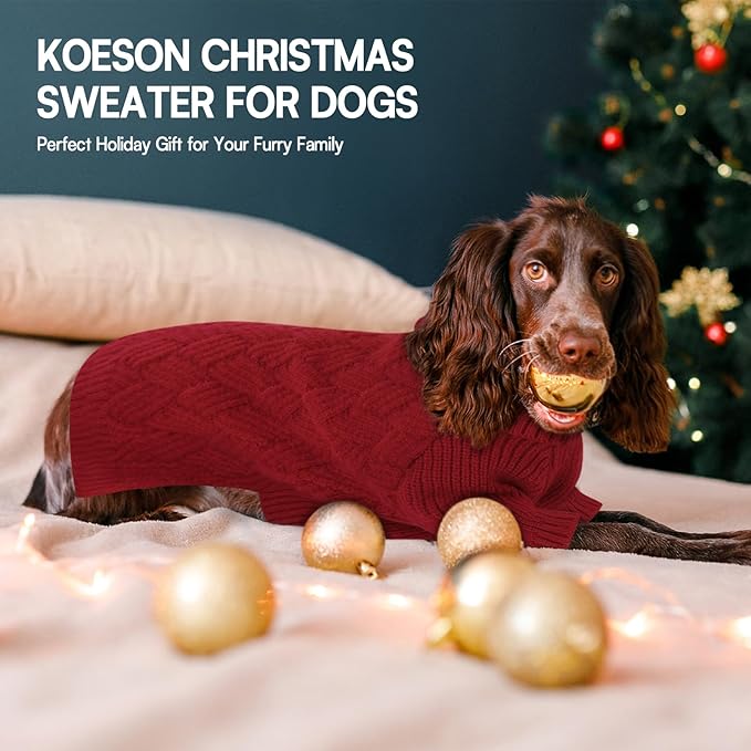 KOESON XS Dog Sweater Girl and Boy, Warm Extra Small Dog Sweater, Soft Turtleneck Doggy Sweaters with Sleeves, Thick Red Christmas Sweaters for Chihuahua, Yorkie, Red, XSmall