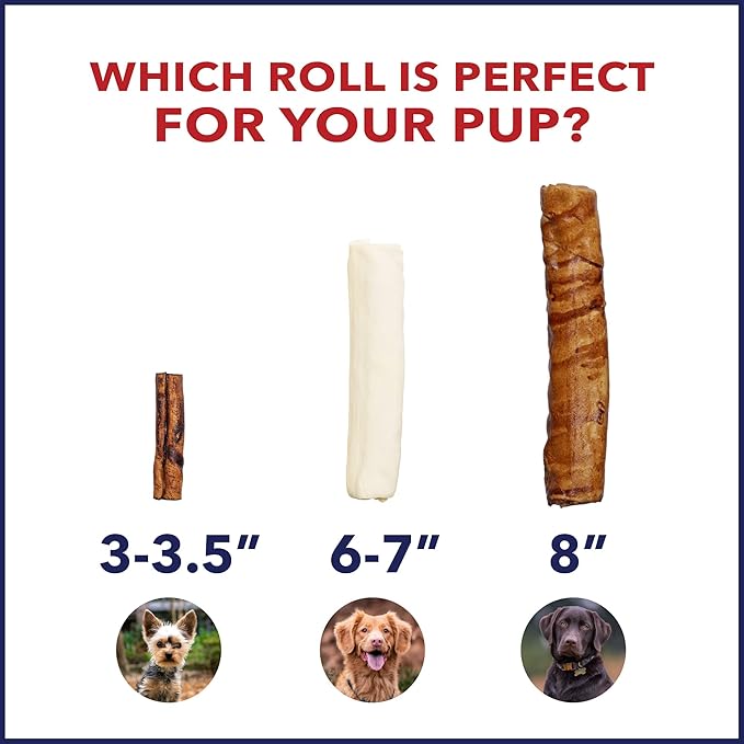 Pet Factory 100% Made in USA Beefhide 8" Rolls Dog Chew Treats - Natural Flavor, 15 Count/1 Pack