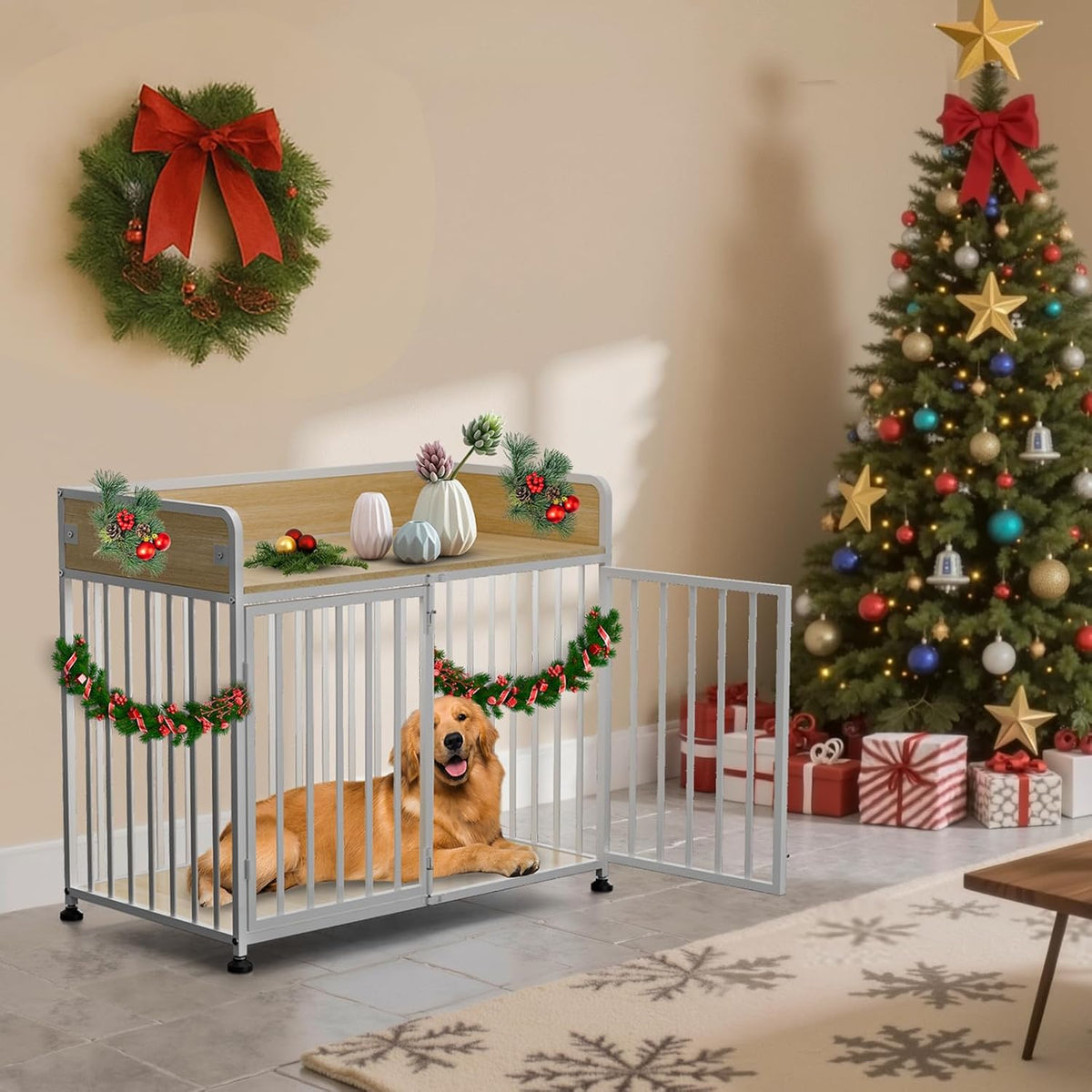 42inch Dog Crate Furniture, Medium Dog Kennel Indoor, Decorative Pet House End Table, Wooden Cage Kennel Indoor, Heavy Duty Dogs Crate Furniture for Large and Medium