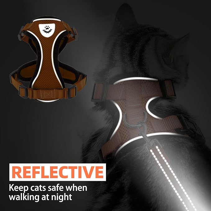 PUPTECK Cat Harness and Leash Set Escape Proof Reflective Cat Walking Harness Adjustable Soft Breathable Mesh Vest for Small Pets, Orange, S