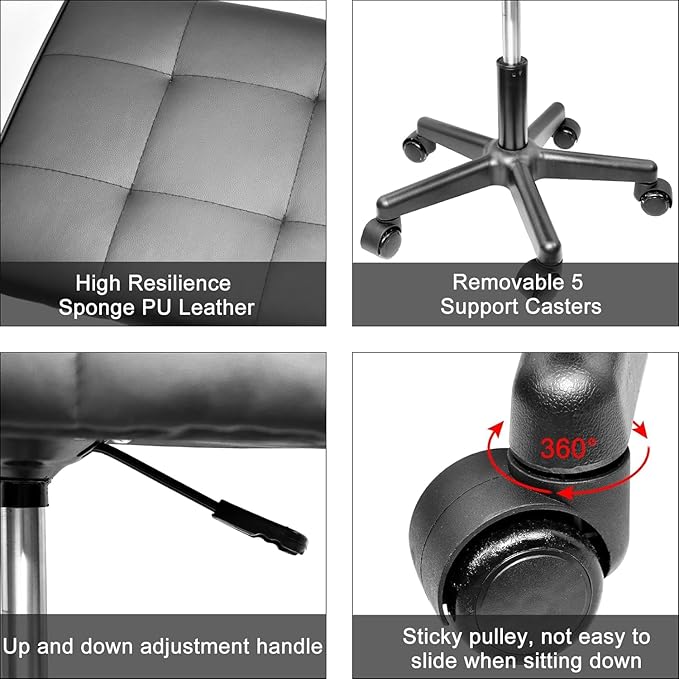 Footrest Under Desk Leg Rest Ottoman Adjustable Height Foot Stool with Wheels Leather Footrest for Home Office