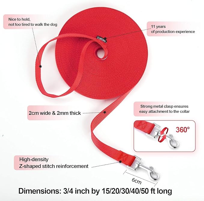 Dog/Puppy Obedience Recall Training Agility Lead - 15ft 20ft 30ft 40ft 50ft Training Leash - Great for Play, Camping, or Backyard (Brown, 40 Feet)