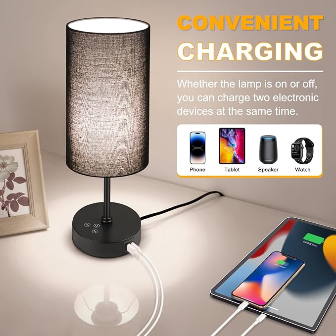Unicozin Small Table Lamp,3 CCT 3000K/4500K/6500K & RGB Color Changing,Stepless Dimmable Touch Control Bedside Lamp for Reading,Ambience Nightstand Light for Home Decor Party,Black Shade