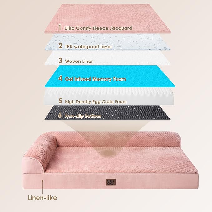 EHEYCIGA XXL Dog Bed Memory Foam, Orthopedic Giant Dog Bed Jumbo with Washable Removable Cover, Waterproof Pet Sofa Couch with Nonskid Bottom, 48x35x7.5, Pink | Washable Removable Cover, Waterproof Flat Pet Sofa Couch with Nonskid Bottom, 48x35x7.5
