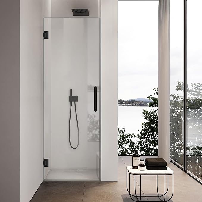 Bathroom Frameless Shower Door 24" W*72" H, 5/16" Clear Tempered Glass Hinged