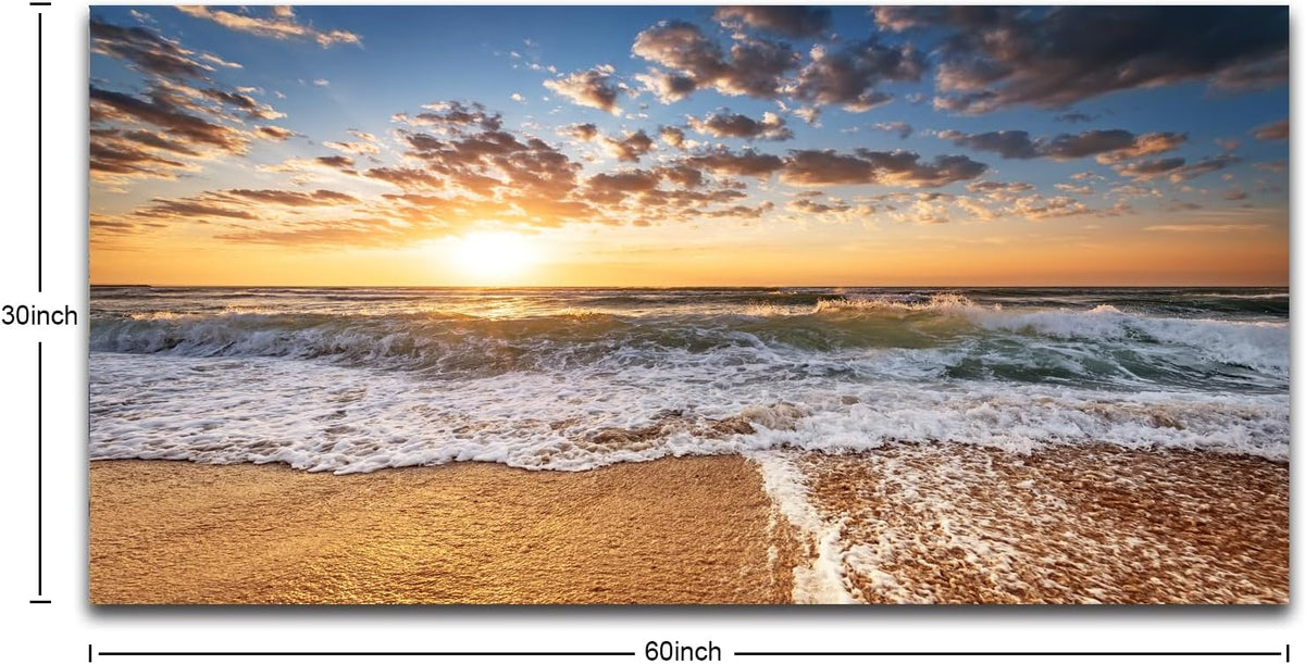 Jiuqinghua Wall Art Decor Large Canvas Print Picture Sunrise over the Sea 1 Panel Ocean Beach Waves Scenery Painting Artwork for Office Wall Decor Home Decoration Stretched and Framed Ready to Hang
