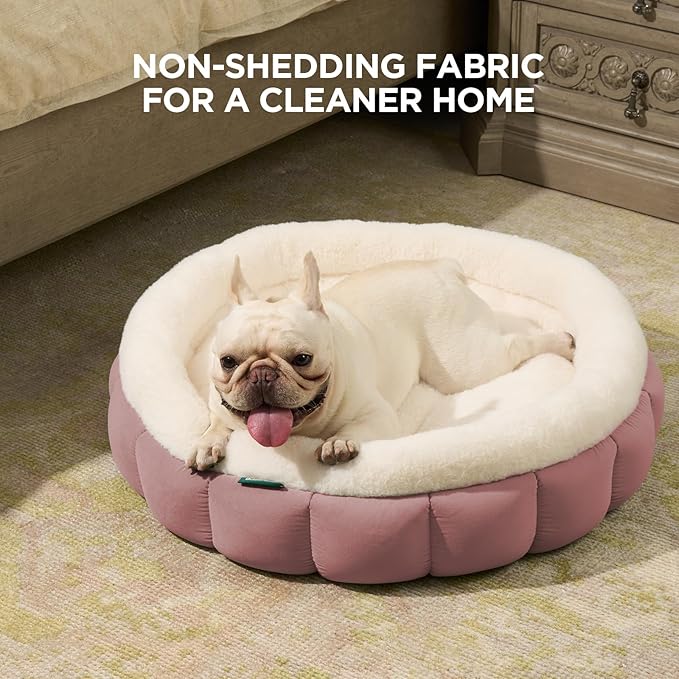 BALANCE Cat Beds for Indoor Cats, Washable Round Dog Bed, Donut Dog Bed with Anti-Slip Bottom for Small Dogs, 28 Inches, Mellow Rose